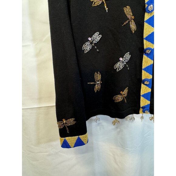 Vintage Just B cardigan beaded artsy dragonflies bold fun whimsy medium workwear - Picture 5 of 14
